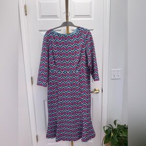 Boden Violette Flutter Hem | Blue and Pink Long Sleeve Dress | SIZE 16L